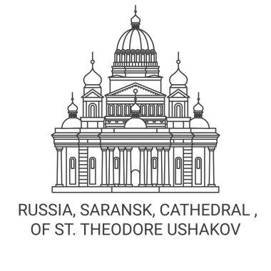 Rusya, Saransk, Katedral, St. Theodore Ushakov seyahat çizgisi vektör ilüstrasyonu