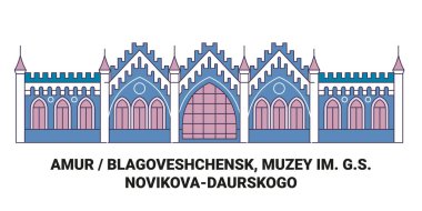 Rusya, Blagoveshchensk ve Muzey seyahat çizgisi çizgisi çizimi