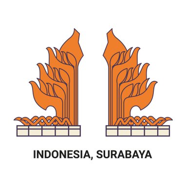 Endonezya ve Surabaya seyahat çizgisi vektör illüstrasyonu