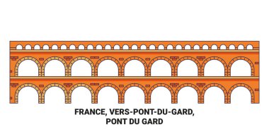 Fransa, Verspontdugard, Pont Du Gard seyahat çizgisi çizelgesi çizimi