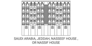 Suudi Arabistan, Jeddah, Nasseef Evi veya Nassif Evi seyahat çizgisi çizelgesi çizimi