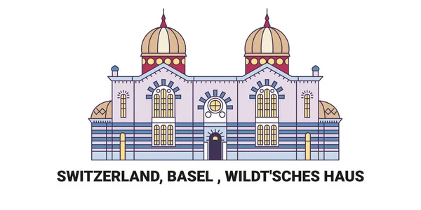 Szwajcaria Bazylea Wildtsches Haus Podróż Punkt Orientacyjny Linia Wektor Ilustracja — Wektor stockowy