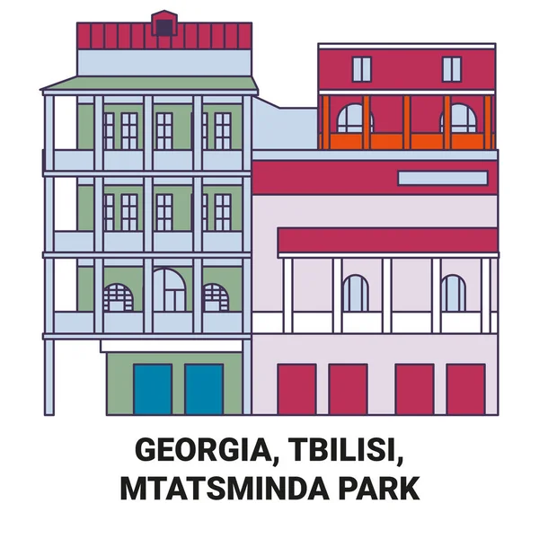 Georgia Tbilisi Mtatsminda Park Travel Landmark Line Vector Illustration — 스톡 벡터