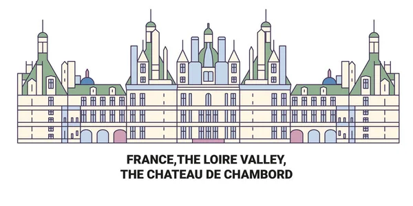 Francie Loire Valley Chteau Chambord Cestovní Mezník Linie Vektorové Ilustrace — Stockový vektor