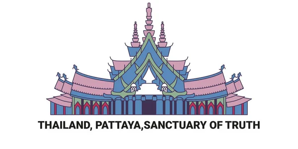 Thailand Pattaya Sanctuary Truth Reizen Oriëntatiepunt Vector Illustratie — Stockvector