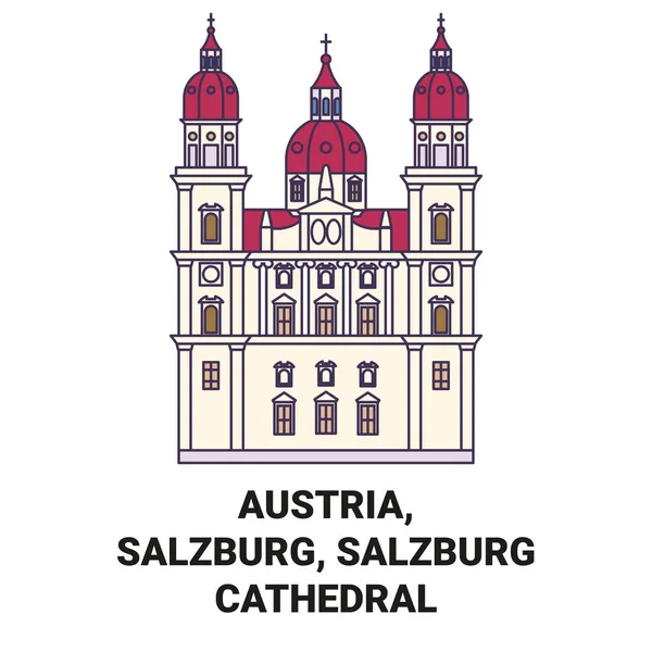 Oostenrijk Salzburg Salzburg Kathedraal Reizen Oriëntatiepunt Lijn Vector Illustratie — Stockvector
