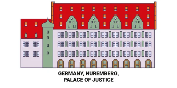 Deutschland Nürnberg Justizpalast Reise Meilenstein Linienvektorillustration — Stockvektor