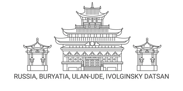 Russia Buryatia Ulanude Ivolginsky Datsan Travels Landmark Line Vector Illustration — стоковий вектор