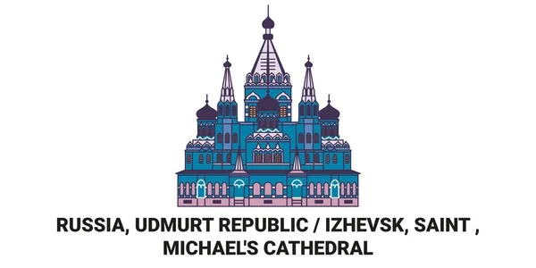 Russia Udmurt Republic Izhevsk Saint Michaels Cathedral Travel Landmark Line — 스톡 벡터
