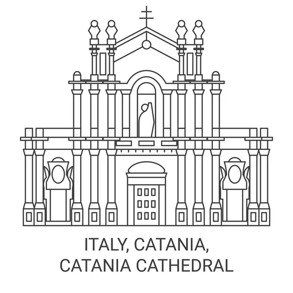 意大利 卡塔尼亚 卡塔尼亚大教堂旅行地标线矢量图解 — 图库矢量图片