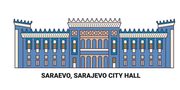Bosnie Herzégovine Sarajevo Hôtel Ville Sarajevo Illustration Vectorielle Ligne Voyage — Image vectorielle