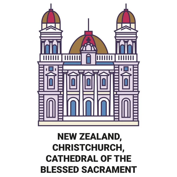Zéland Christchurch Cathedral Blessed Sacrament Utazás Mérföldkő Vonal Vektor Illusztráció — Stock Vector