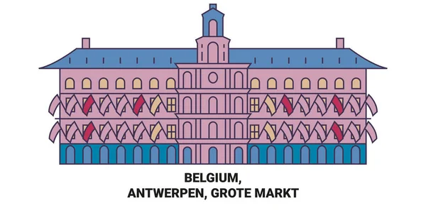 Bélgica Amberes Grote Markt Viaje Hito Línea Vector Ilustración — Archivo Imágenes Vectoriales