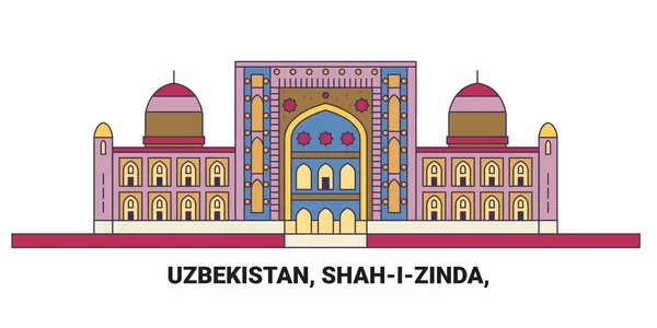Uzbekistán Shahizinda Ilustración Vector Línea Hito Viaje — Vector de stock