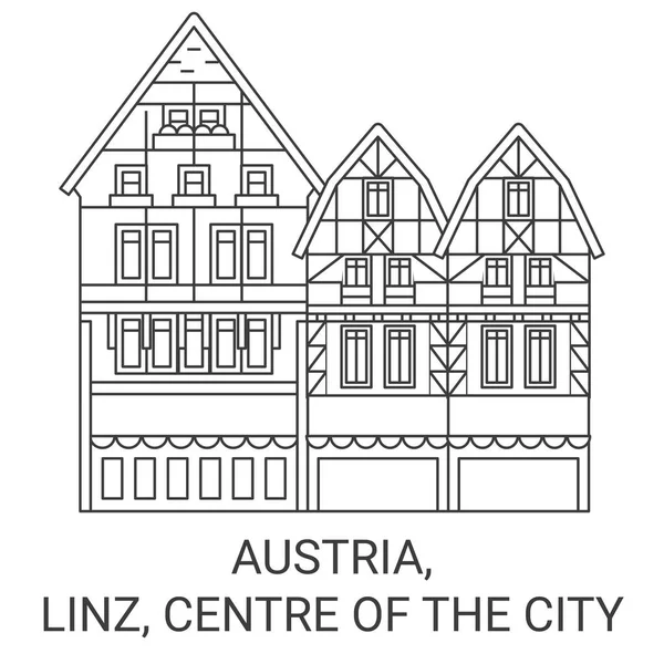 Oostenrijk Linz Centrum Van Stad Reizen Oriëntatiepunt Lijn Vector Illustratie — Stockvector