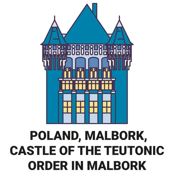 Poland Malbork Castle Teutonic Order Malbork Travel Landmark Line Vector — Stock Vector