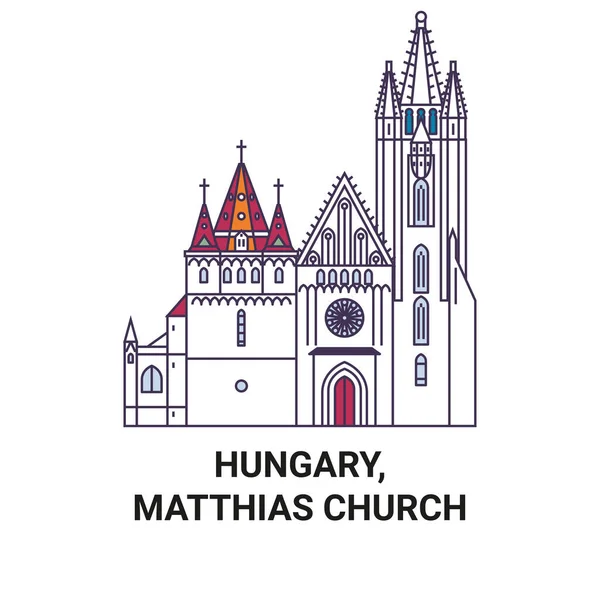 Ungheria Matthias Chiesa Viaggi Pietra Miliare Linea Vettoriale Illustrazione — Vettoriale Stock