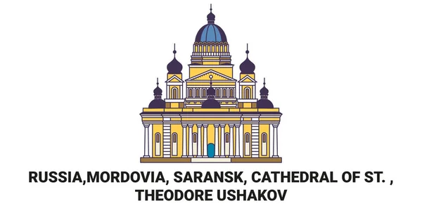 Russland Mordovia Saransk Kathedrale Von Theodore Ushakov Reise Wahrzeichen Linie — Stockvektor