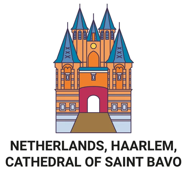 Holanda Haarlem Catedral Saint Bavo Viagem Marco Linha Vetor Ilustração —  Vetores de Stock