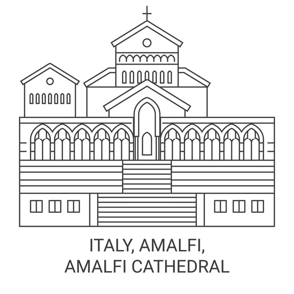 Italië Amalfi Amalfi Kathedraal Reizen Oriëntatiepunt Lijn Vector Illustratie — Stockvector