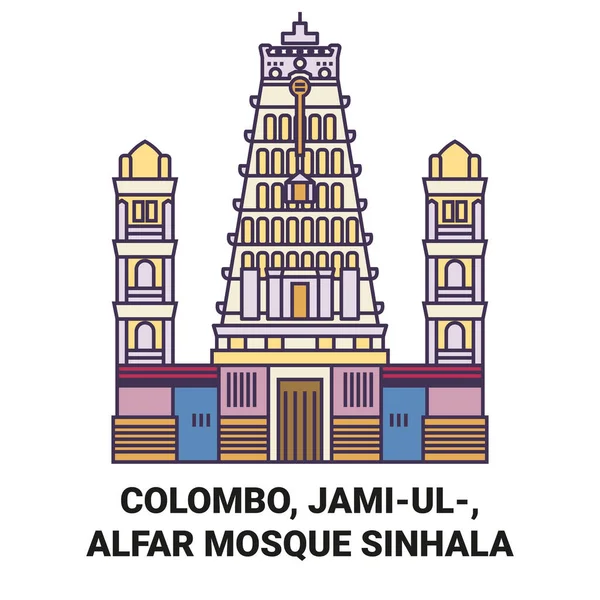 Sri Lanka Colombo Jamiul Alfar Camii Sinhala Seyahat Çizgisi Çizgisi — Stok Vektör