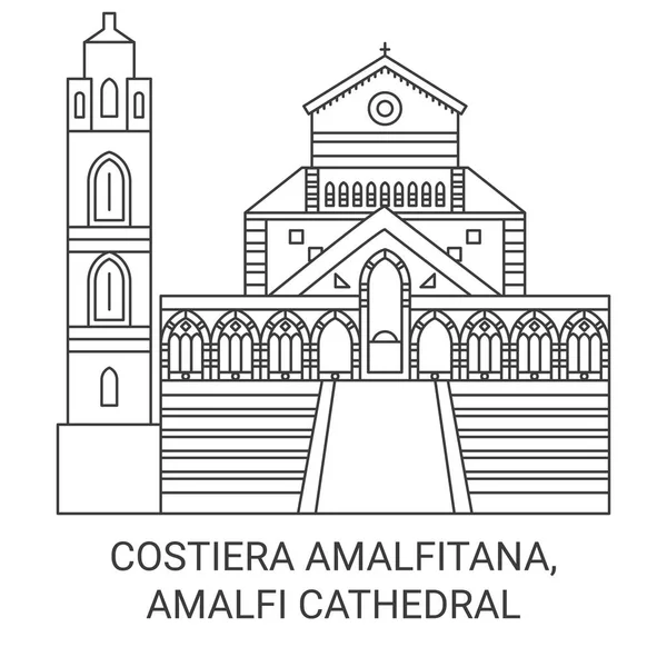 Talya Costiera Amalfitana Amalfi Katedrali Seyahat Çizgisi Vektör Ilüstrasyonu — Stok Vektör