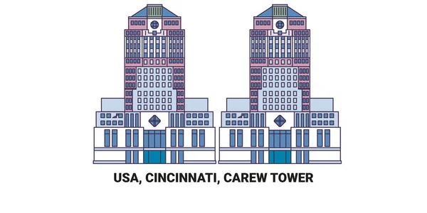 Usa Cincinnati Carew Tower Utazás Mérföldkő Vonal Vektor Illusztráció — Stock Vector