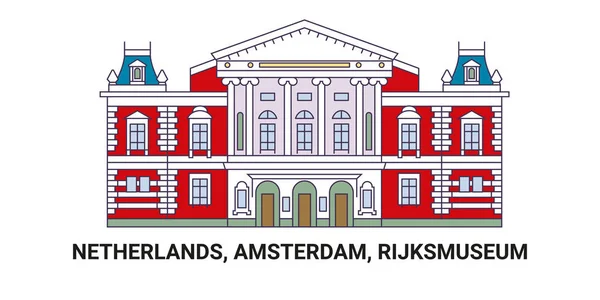 Niederlande Amsterdam Rijksmuseum Reise Meilenstein Linienvektorillustration — Stockvektor