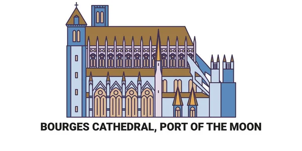 France Cathédrale Bourges Port Lune Illustration Vectorielle Ligne Repère Voyage — Image vectorielle