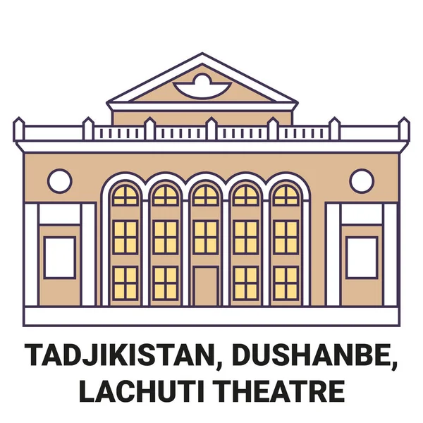 Tadjikistan Dushanbe Lachuti Theatre Travel Landmark Line Vector Illustration — Stock Vector
