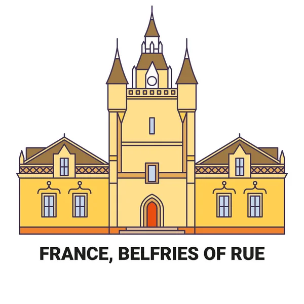 France Belfries Rue Travel Illustration Vectorielle Ligne — Image vectorielle
