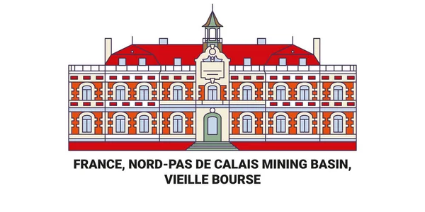 France Nordpas Calais Mining Basin Vieille Bourse Travel Landmark Line — 스톡 벡터