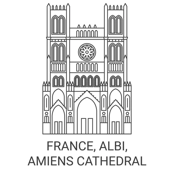 France Albi Amiens Cathedral Travel Landmark Line Vector Illustration — Stock Vector