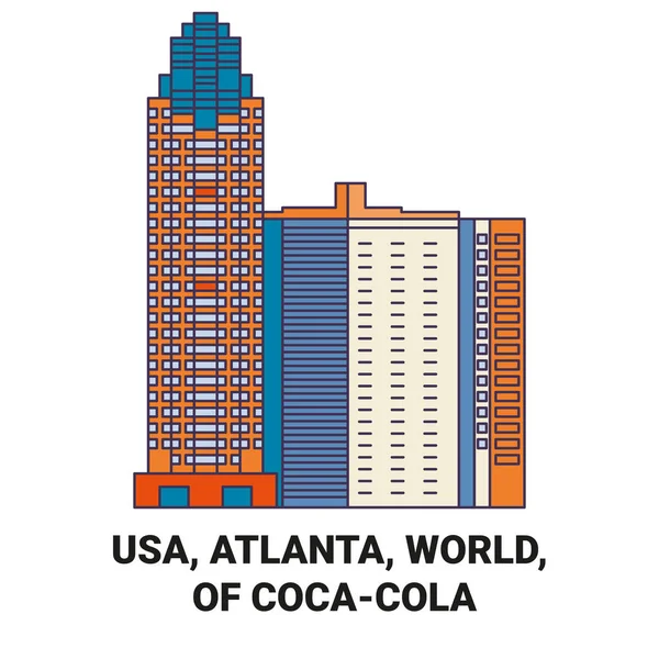 Usa Atlanta World Cocacola Travels Landmark Line Vector Illustration — стоковий вектор