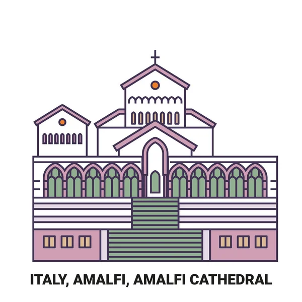 Italien Amalfi Amalfikatedralen Resa Landmärke Linje Vektor Illustration — Stock vektor