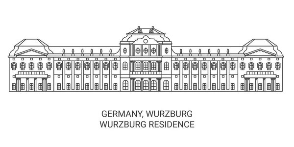 Németország Wurzburg Wurzburg Residence Utazás Mérföldkő Vonal Vektor Illusztráció — Stock Vector
