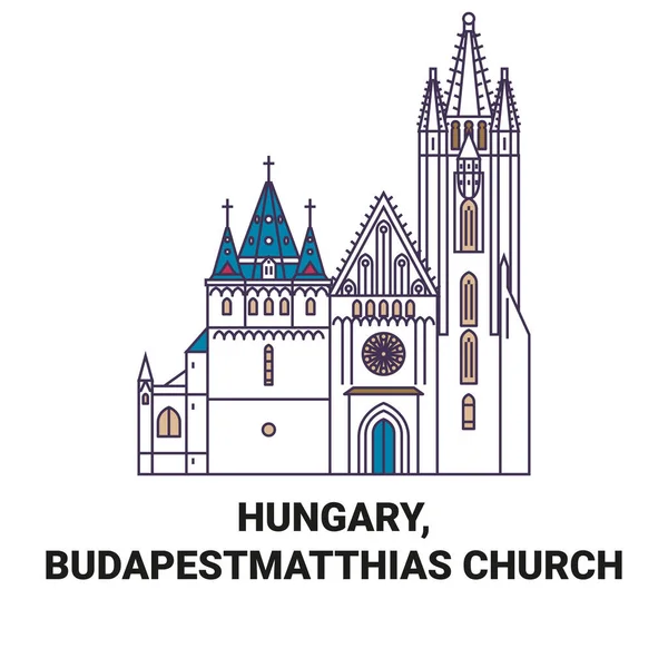 匈牙利 布达佩斯 马蒂亚斯教堂旅行地标线矢量图解 — 图库矢量图片