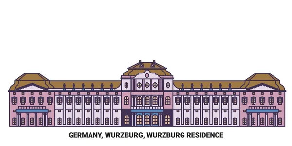 Alemania Wurzburg Wurzburg Residencia Viaje Hito Línea Vector Ilustración — Vector de stock