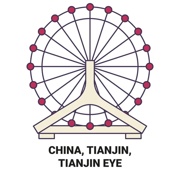 China Tianjin Tianjin Eye Reizen Oriëntatiepunt Lijn Vector Illustratie — Stockvector
