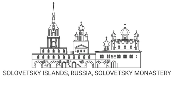 stock vector Russia, Solovetsky Islands, Solovetsky Monastery, travel landmark line vector illustration