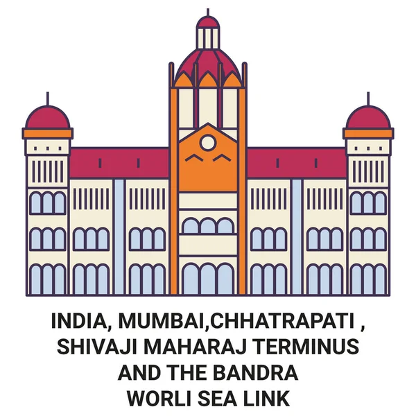 Индия Мумбаи Чхатрапати Shivaji Maharaj Terminus Bandraworli Sea Link Путешествия — стоковый вектор