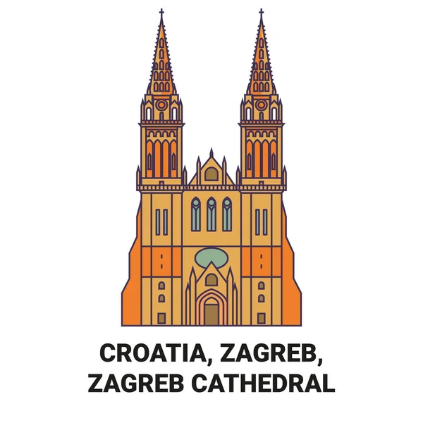 Hırvatistan Zagreb Zagreb Katedrali Tarihi Sınır Çizgisi Çizimi Illüstrasyonu — Stok Vektör