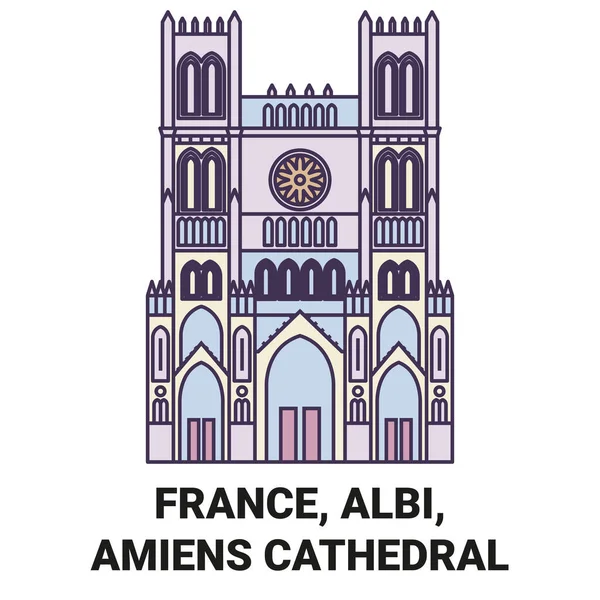 Francie Albi Amiens Katedrála Cestování Orientační Čára Vektorové Ilustrace — Stockový vektor