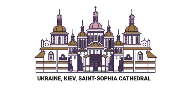 Oekraïne Kiev Saintsophia Kathedraal Reizen Oriëntatiepunt Lijn Vector Illustratie — Stockvector