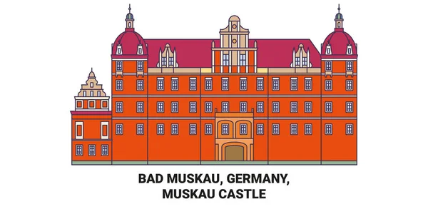 Germany Bad Muskau Muskau Castle Travel Landmark Line Vector Illustration — Stock Vector