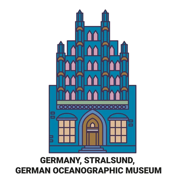 Almanya Stralsund Alman Okyanus Müzesi Seyahat Çizgisi Çizgisi Çizimi — Stok Vektör