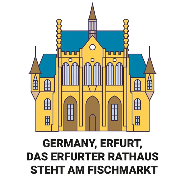 Germany Erfurt Das Erfurter Rathaus Steht Fischmarkt Travel Landmark Line — 스톡 벡터