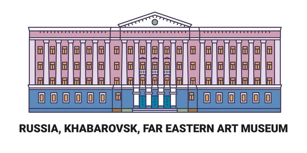 Russia Khabarovsk Far Eastern Art Museum Travel Landmark Line Vector — 스톡 벡터