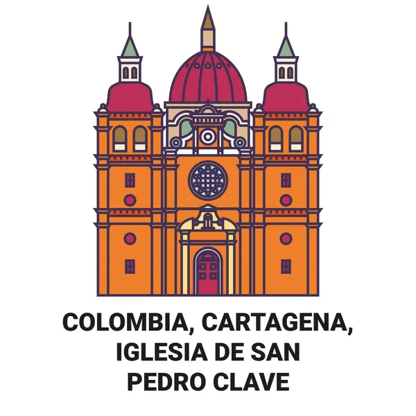 Colombia Cartagena Iglesia San Pedro Clave Recorrido Hito Línea Vector — Archivo Imágenes Vectoriales