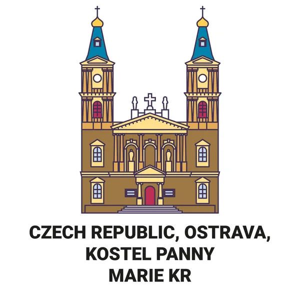 Çek Cumhuriyeti Ostrava Kostel Panny Marie Krlovny Seyahat Çizelgesi Çizimi — Stok Vektör